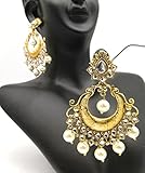 Satyam Kraft Women's Fashion Traditional Gold Chandbali Pearl Kundan Earrings Partywear Wedding Hangings Earrin Standard Golden