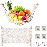 1Pcs Hanging Fruit Hammock with Hooks, Woven Under Cabinet Banana Basket | Fruit Storage for Kitchen with Adhesive, Mesh Frui