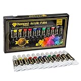 Acrylic Paint Set with Brushes, Set Of 12 Vivid Colors, Professional Grade Painting Kit For Artists and Beginners, for use on Wood, Clay, Fabric, Nail Art, Ceramic & Crafts by Diamond Driven
