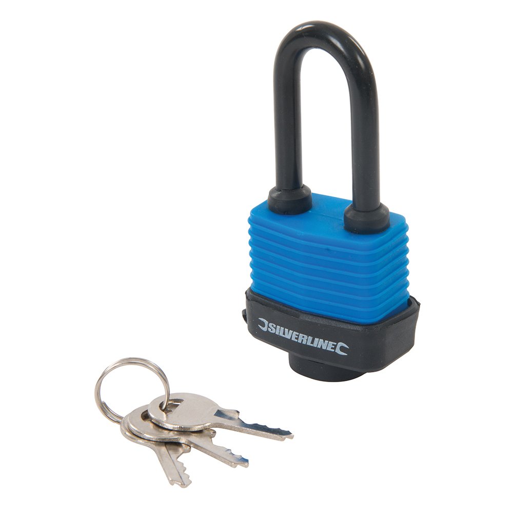 Silverline 218458 Weather-Resistant Padlock Long Shackle 48 mm,Black
