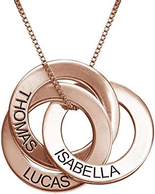 Customized Russian Three Ring Engraved Necklace - Gift for Her - Engraved Personalised Rings