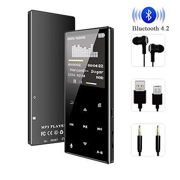FenQan MP3-Player, Bluetooth 4.2 Musik-Player, 62 Stunden Wiedergabe HiFi-Sound, 8 GB Speicher unterstützt 128G TF-Karte, mit