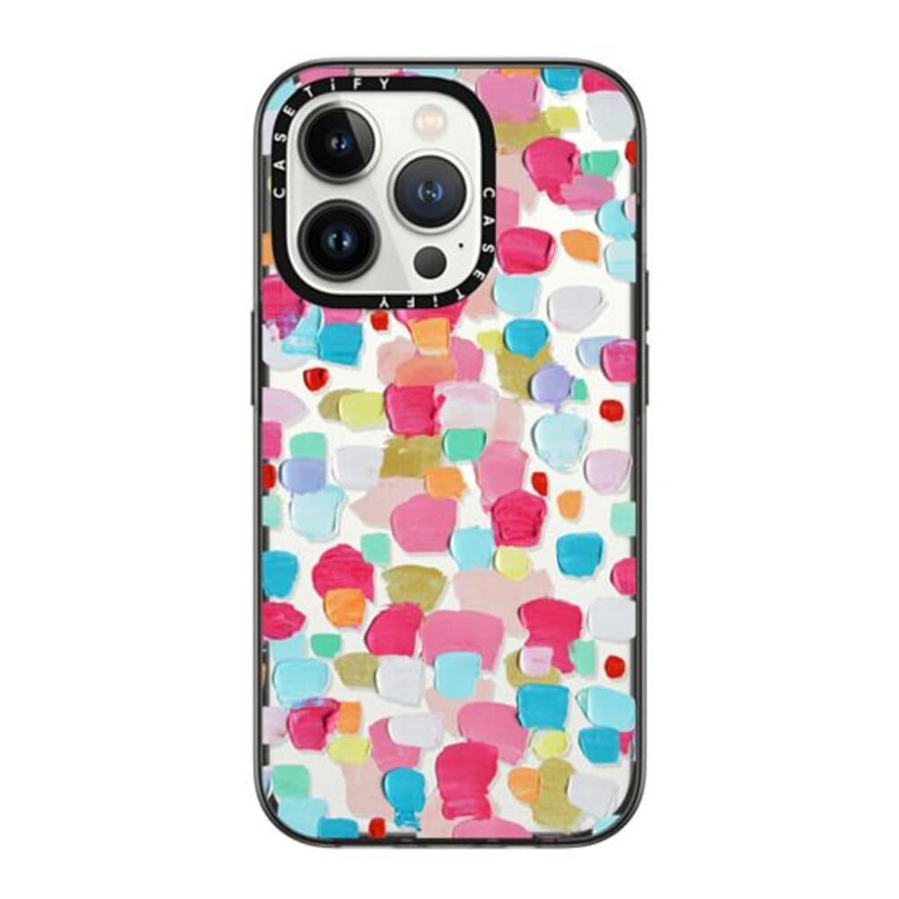 CASETiFY Compact iPhone 14 Pro Case [2X Military Grade Drop Tested / 4ft Drop Protection] - Magenta Confetti - Clear Black — image 1