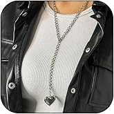 AllJunction Chunky Gold Puffy Heart Necklace for Women Trendy Silver Long Lariat Statement Big Hearts Cuban Link Chain Toggle Charm Pendant Choker Y Necklaces Jewelry