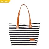 GS.Lee Womens Canvas Handbag Handmade Stripes Purse Tote Shoulder bag, Black