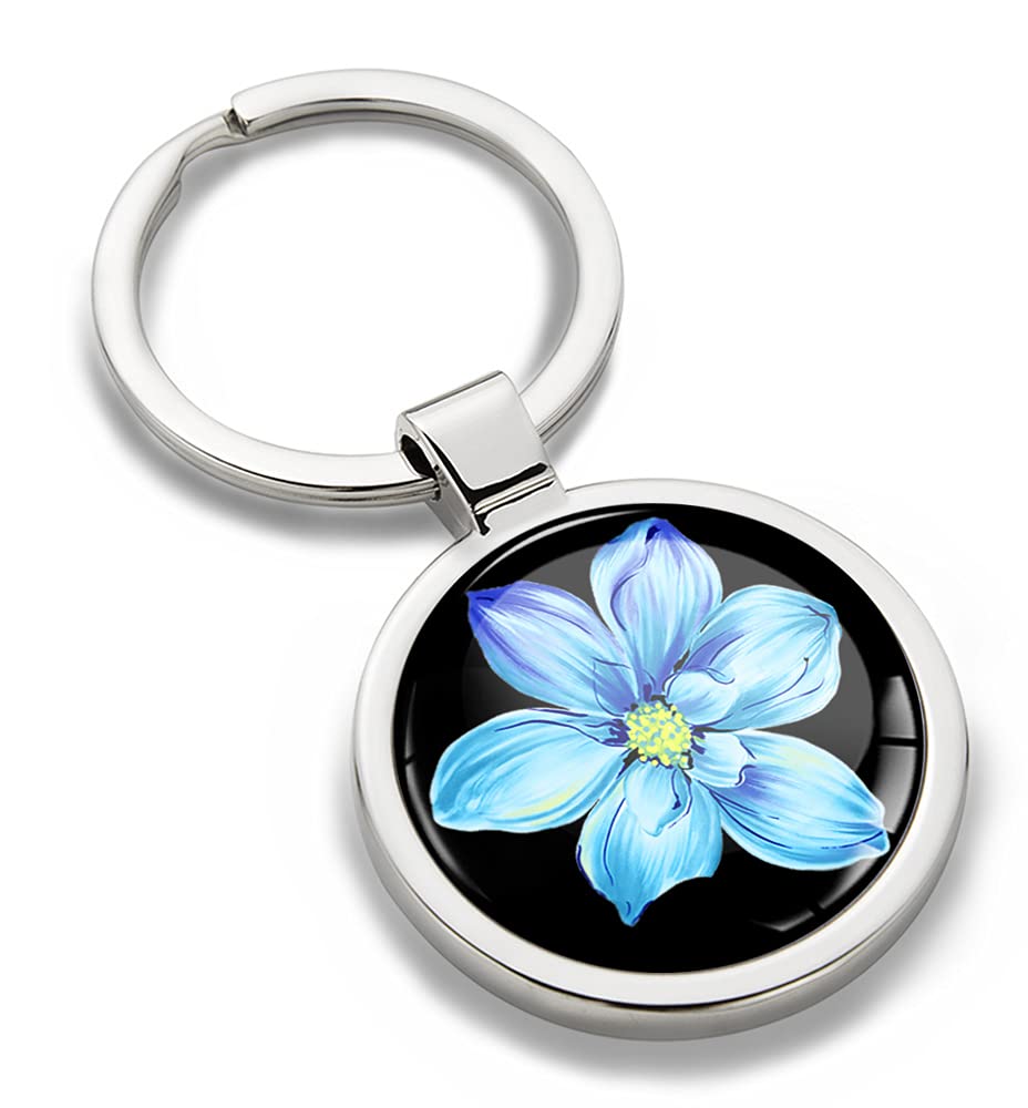 Biomar Labs Stainless Steel Metal Keychains With Multiple Unique Designs Durable Premium Accessory Car House Keys Backpack Gift Travel Souvenir Elegant (Anemone Blue Flower KK 204)