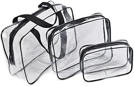 Cosmetic Bag 3 Packs Waterproof Travel Hanging Toiletry Bag Clear PVC Makeup Pouch Handbag Organizer for Men and Women (Black)
