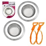 Philonext 2 Pcs Kitchen Sink Strainer with 2 Pcs FREE Hair Drain Clog Remover - Large Wide Rim 4.5