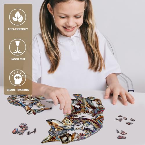MYS A·U·R Wooden Puzzles for Adults Mandala Wolf Family Jigsaw Puzzles 500Pcs Unique Shapes Animal Puzzles Fabulous Gift for Kids and Adults on Birthday,Thanksgiving,Christmas 17.6x16.5 Inches