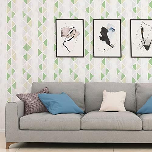 HHKX100822 Wallpaper 3D Black Grey Green Teal Modern Textured Geometric Non Woven Flocking Triangle Pattern Wall Paper Coverings Background 5.3㎡ A