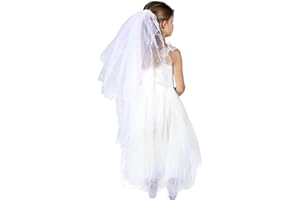 WOWSER First Communion Cascading White Tulle Veil with Faux Pearls for Girls, Sacramental Gift, Elegant and Traditional Accessory