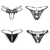 Nightaste Black G-String, Women Charming T-Back Thong Panties(4 Styles/Set) (L)