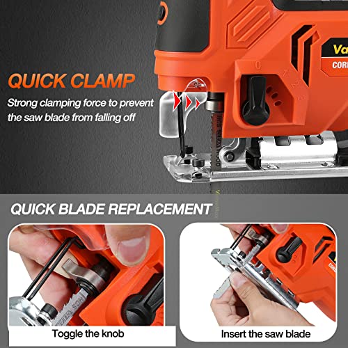 ValueMax Jig Saw, 6.5AMP Corded Electric Jigsaw with 6 Variable Speeds, 4-Position Orbital Setting, ±45° Bevel, Dust Blower and 6Pcs Blades, Jigsaw Tool Kit for Wood, Metal and Plastic Cutting