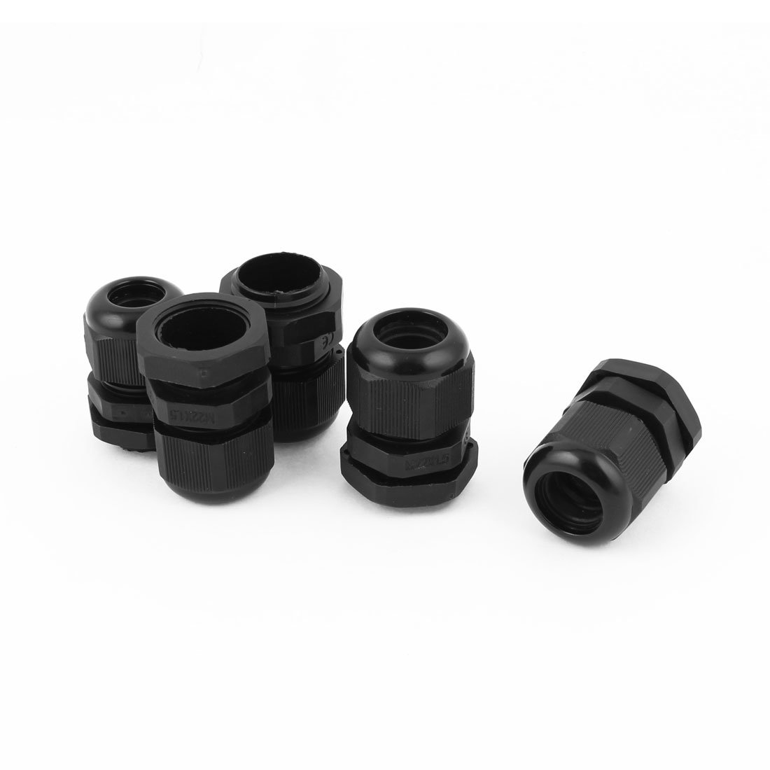Sourcingmap Plastic Waterproof Cable Glands Connectors M22 x 1.5 5pcs Black