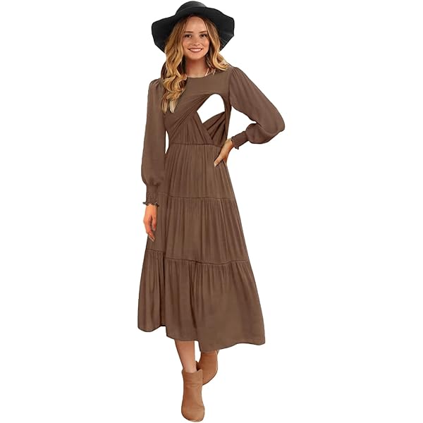 CzzzyL Women's Latched Mama Nursing Long Sleeve V Neck Velvet Maxi Dress  Bridesmaid Wedding Guest Formal Dresses with Pockets(Brown,Small) at Amazon  Women's Clothing store