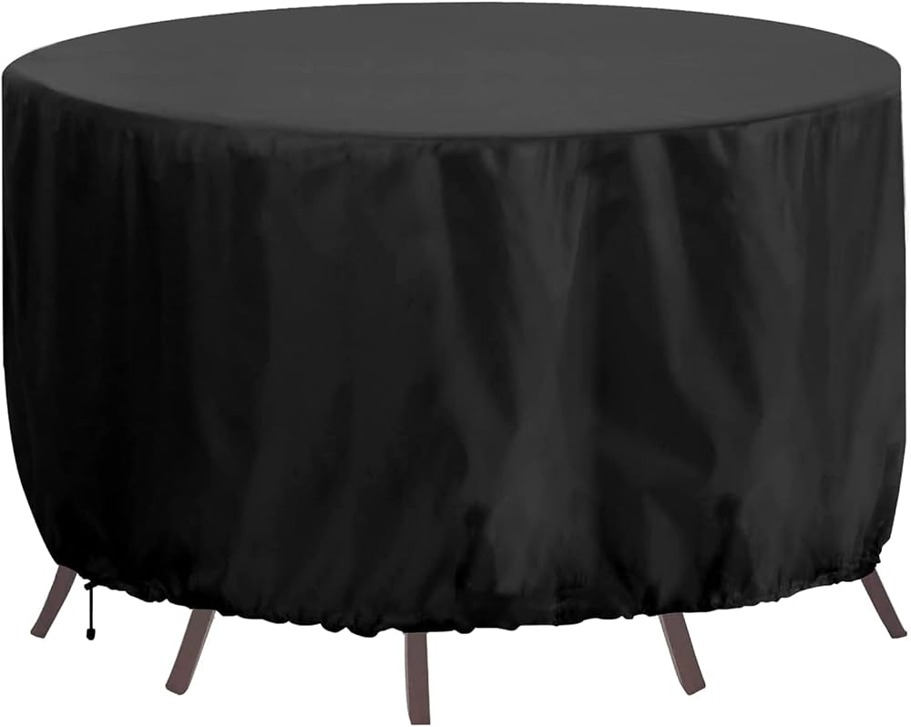 RICHIE Round Garden Table Cover 102x71cm Waterproof 420D Oxford UV Windproof