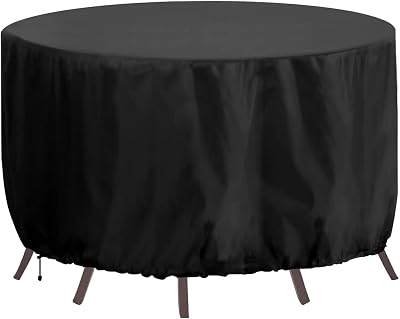 RICHIE Round Garden Table Cover 102x71cm Waterproof 420D Oxford UV Windproof