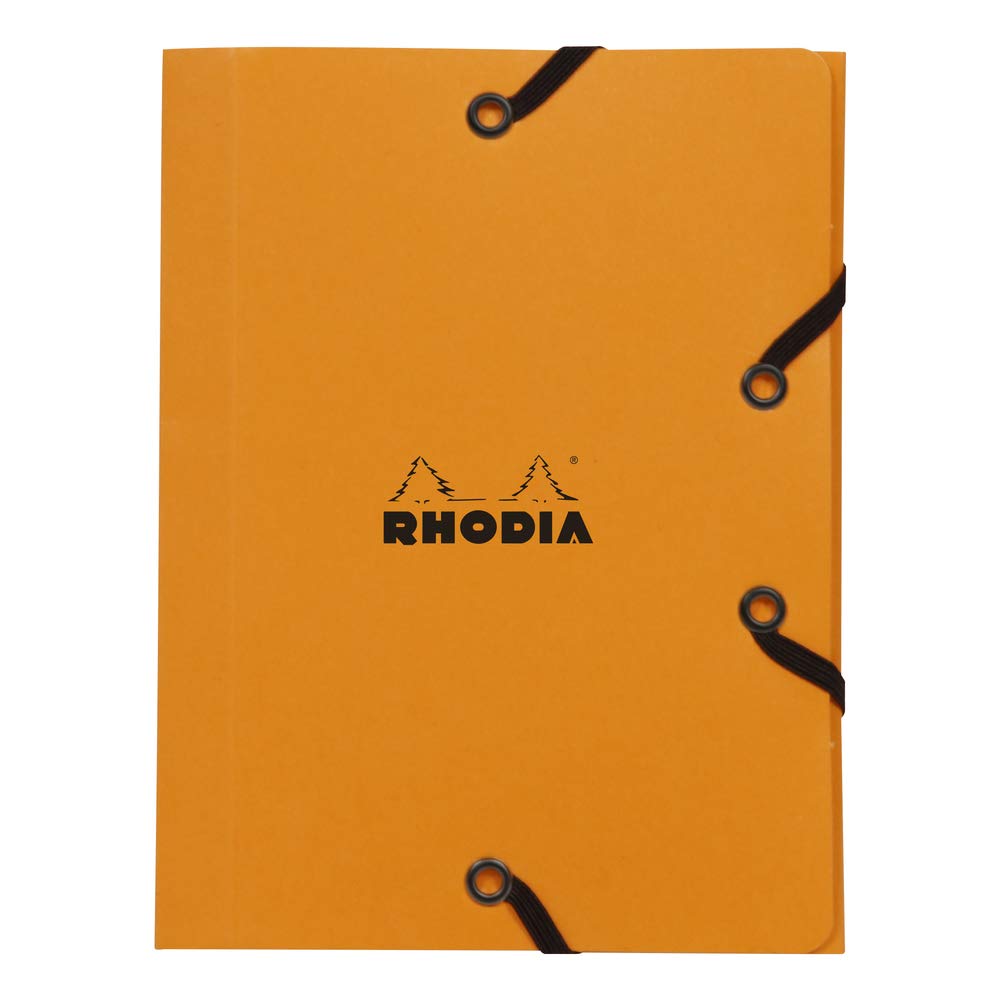 RHODIA 12168C - Elastic Folder - Cardboard Pocket with 3 Orange Flaps - 12x16 cm - Resistant Coated Card - Office Storage and Document Filing A6 Format - Filing