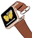 PEAK ZHANG Compatible with Apple Watch Band, 38mm 40mm Women Top Grain Leather Strap for iWatch Series 5,4,3,2,1 (Light Brown+Champagne Gold Clasp, 38mm 40mm S/M)