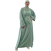 Women's Muslim Abaya Dress Three Pieces Set Islamic Prayer Robe Open Front Flowy Maxi Cardigan Dress