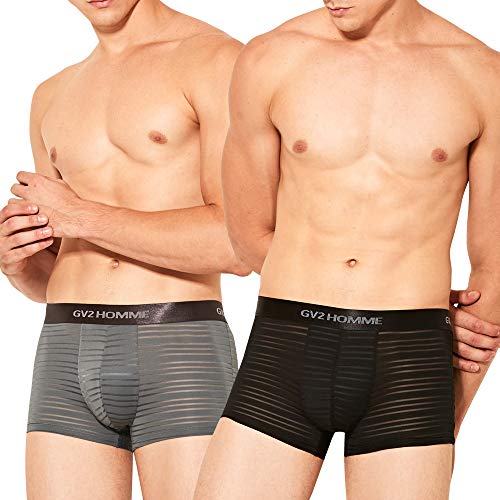 image for Feelvery Men's Mesh Flex-Fit See-Through Line Stretch Short Leg Boxer 