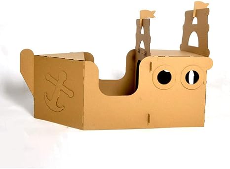 Amazon Co Jp 子供のための段ボールプレイハウス 強くて耐久性のある段ボール 遊びゲームから作られた着色プレイハウス折りたたみ式屋外おもちゃ海賊船 ホーム キッチン