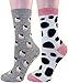 Carahere Women Girl Cute Cartoon Animal Pattern Socks Novelty Fun Cotton Crew Socks Grey/White
