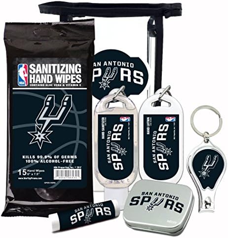 San Antonio Spurs 6-Piece Fan Kit with Decorative Mint Tin, Nail Clippers, Hand Sanitizer, SPF 15 Lip Balm, Hand Lotion, Sanitizer Wipes. NBA Gifts for Men and Women By Worthy