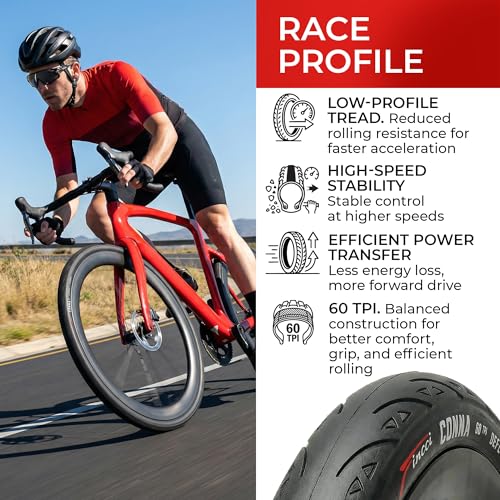 Fincci Bicycle Road Tyre 700 x 23c – Pair of Tyres 23-622 Puncture Protection Puncture Protection 1 mm, 60TPI with 2 x 700 x 23c Presta Inner Tubes – for Road Racing, Touring, Bici – Pack of 2 Conna