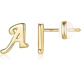 Sterling Silver Stud Earrings, 925 Sterling Silver Initial Stud Earrings Gold Plated Hypoallergenic Earrings for Women Sensitive Ears