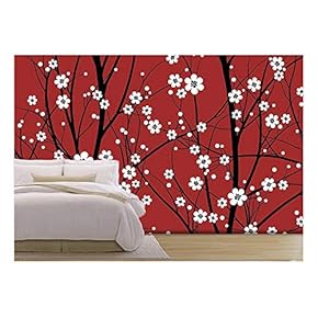 Vector - Cherry Tree Seamless Pattern - Removable Wall Mural | Self-Adhesive Large Wallpaper - 66x96 inches