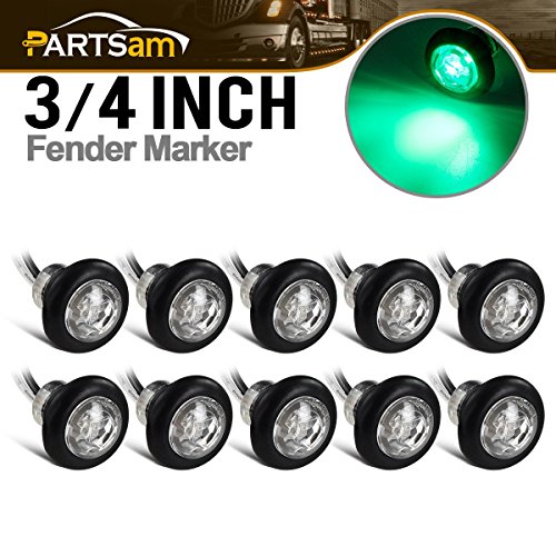 Partsam 3/4" Miniature Green Side Marker Clearance light Lamp Single LED Clear Lens x10 - Thumbnail 6