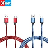 Nintendo Switch Charger Cable, BeneStellar 2-Pack 3ft / 0.9m Type C USB 3.1 Nylon Braided Cord for Samsung Galaxy S9 / S9 Plus / S8 / S8 Plus / Note 8, LG V20, Google Pixel and More (Red & Blue)