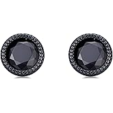 Black Stud Earrings for Men Women 925 Sterling Silver Geometric Texture Cubic Zirconia Earrings Studs