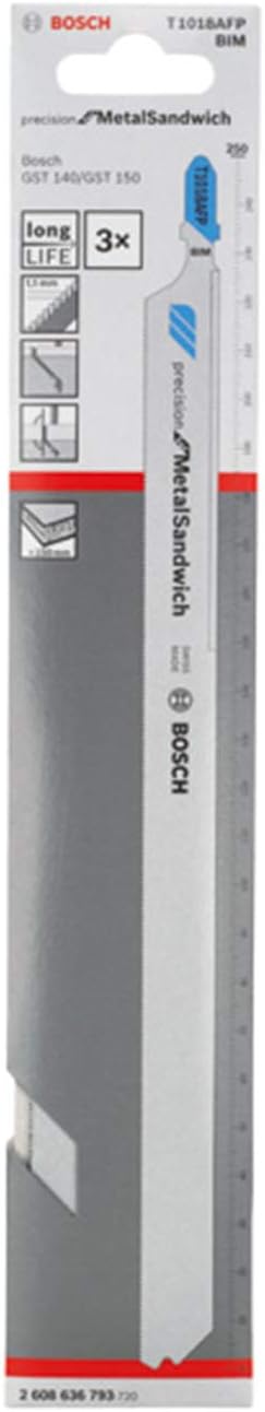 Bosch 2608636793 T1018Afp Pk of 3 Jigsaw Blade Prec for Metal-Sandwich, Silver - Image 3