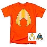 Aquaman Logo Emblem Justice League T Shirt & Exclusive Stickers (Large)