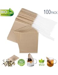 Eco-Fil Disposable Tea Filter Bags for Loose Tea, Wood Pulp Material, Biodegradable and Compostable, Unbleached Empty Tea Infuser Sachets with Drawstring, 100 Pack (3.2