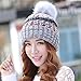 Ypser Women's Winter Slouchy Knitted Hat Cable Faux Fur Pom Beanie Hat, Grey, One Size
