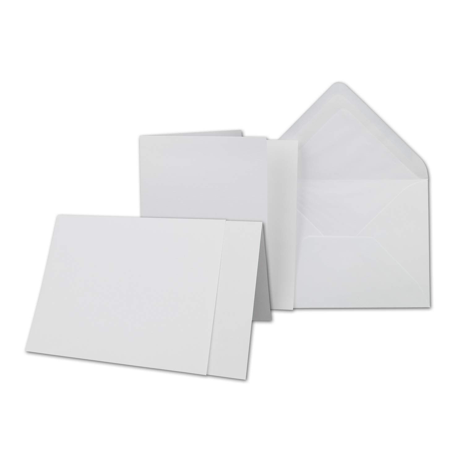 NEUSER PAPIER 25x card set DIN B6-12 x 17 cm - 120 x 170 mm - folding cards with envelopes & inserts - ribbed structure surface - white - vintage invitation cards