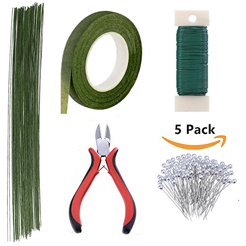 Floral Arrangement Kit Floral Tape Floral Tools Wire Cutter Stem Wire Floral Wire 26 Gauge and 22 Gauge Wire Green Floral Tapes Ball Head Pins for Bouquet Stem Wrap Florist