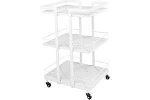OMYSALON Esthetician Cart with Wheels Utility Salon Rolling Trolley, White Mobile Storage Organizer for Beauty Spa Cosmetology Massage, Tattoo Manicure Facial Tool Holder Station