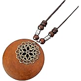 KIFEDSLJ Wooden Pendant Necklace with Owl Leaf Elephant Flower Handmade Vintage Bronze Leaf Long Leather Chain Sweater Necklace for Women