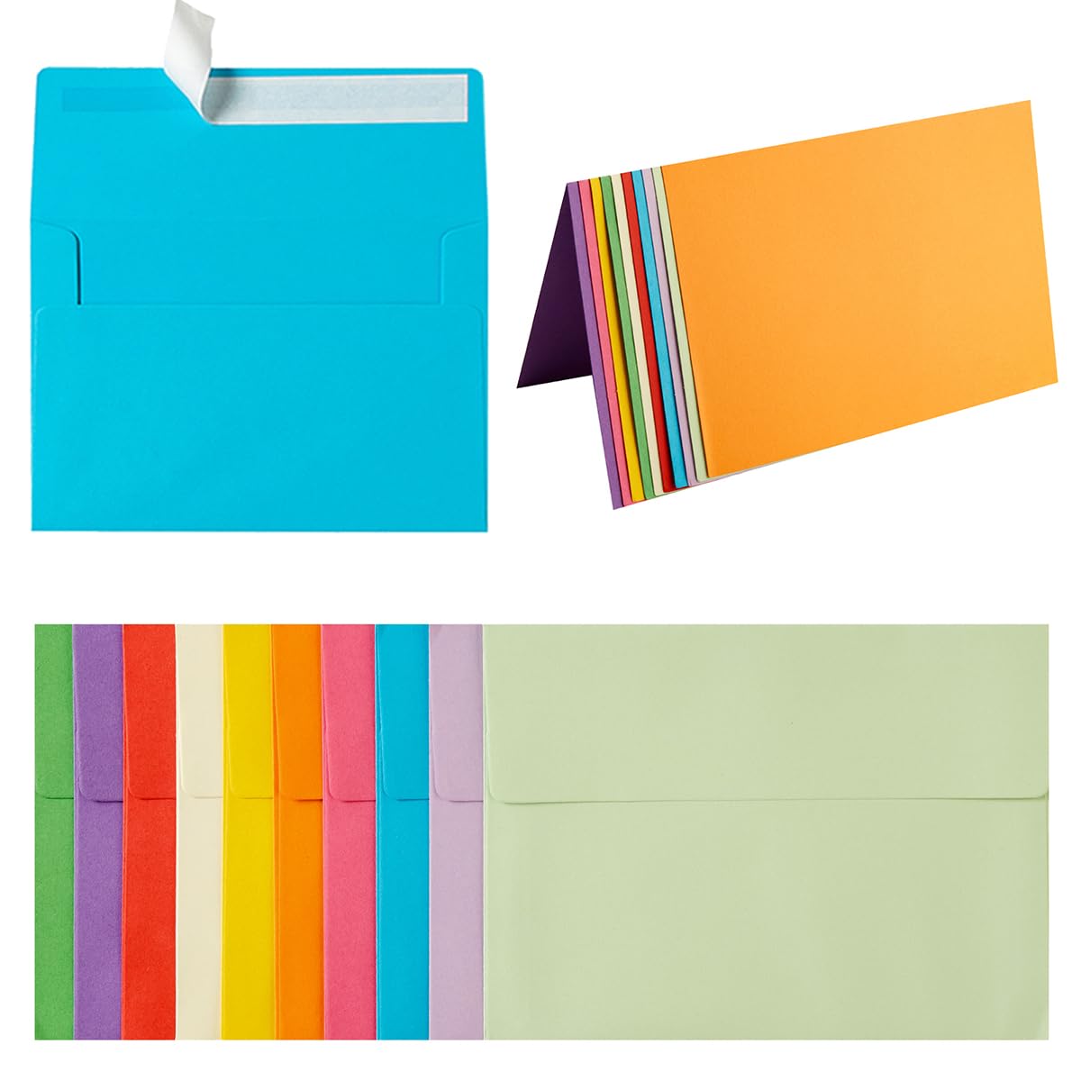 Photo 1 of Wishop 50 Pack Self-Adhesive Envelopes with Fold Cards for Wedding Invitations, Greeting Cards, Baby Shower, Letter Mailing (Colorful, 4x6)