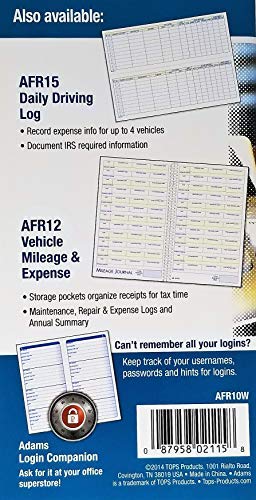 Adams AFR10W Mileage Log - Image 2