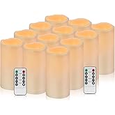 Artmarry 12 Pack Flickering Flameless Candles Large (D 3" x H 6") LED Candles Fake Pillars Outdoor Indoor Battery Operated Candles with Remote for Home Wedding Christmas Holiday Décor (12 Pack)