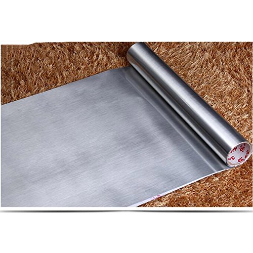 HOHO 122cmx50cm Metallic Brushed Silver Furniture Refurbished Self-adhesive Sticker Wallpaper Cabinets Wall Sticker