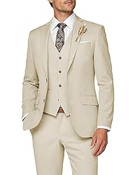 Wangyue Men 3 Piece Suit Beige Suits for Men Dinner