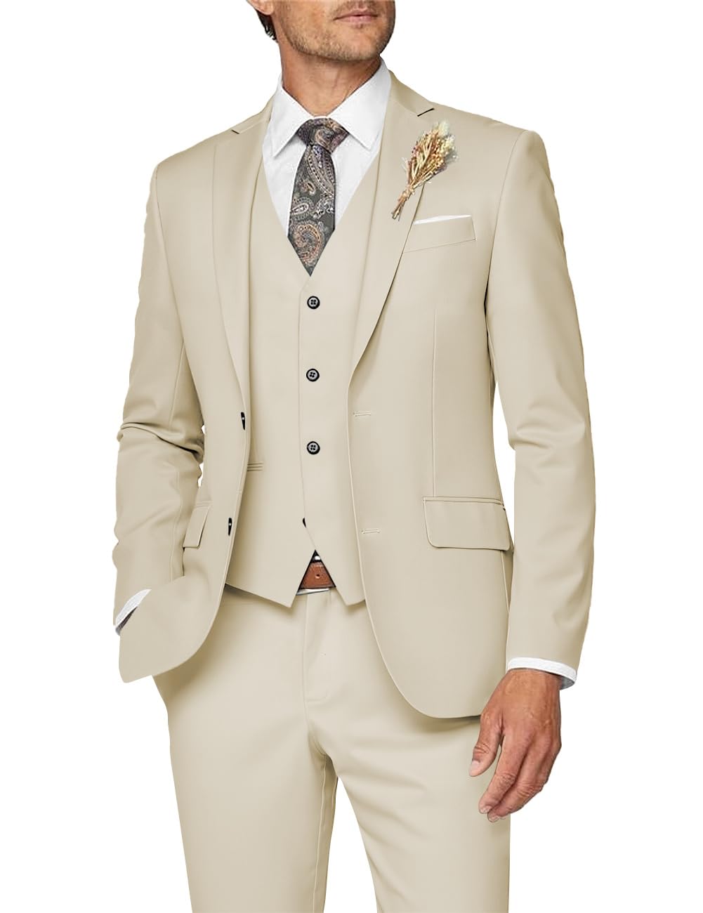 Wangyue Men 3 Piece Suit Beige Suits for Men Dinner