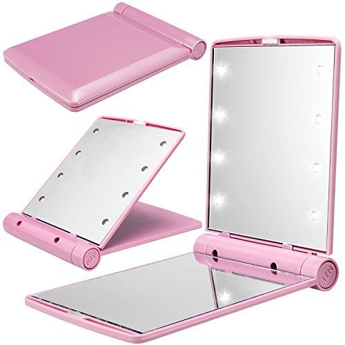 Pink Pocket Mini LED Make Up Mirror Cosmetic Mirror Folding Portable Compact Pocket Gift