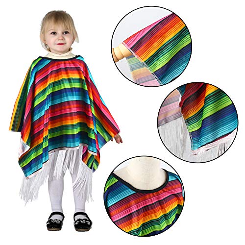 BigOtters Mexican Serape Poncho Costume, Cinco De Mayo Mexican Fiesta Ponchos Party Colorful Striped Cosplay for Kids Toddler and Child Favor